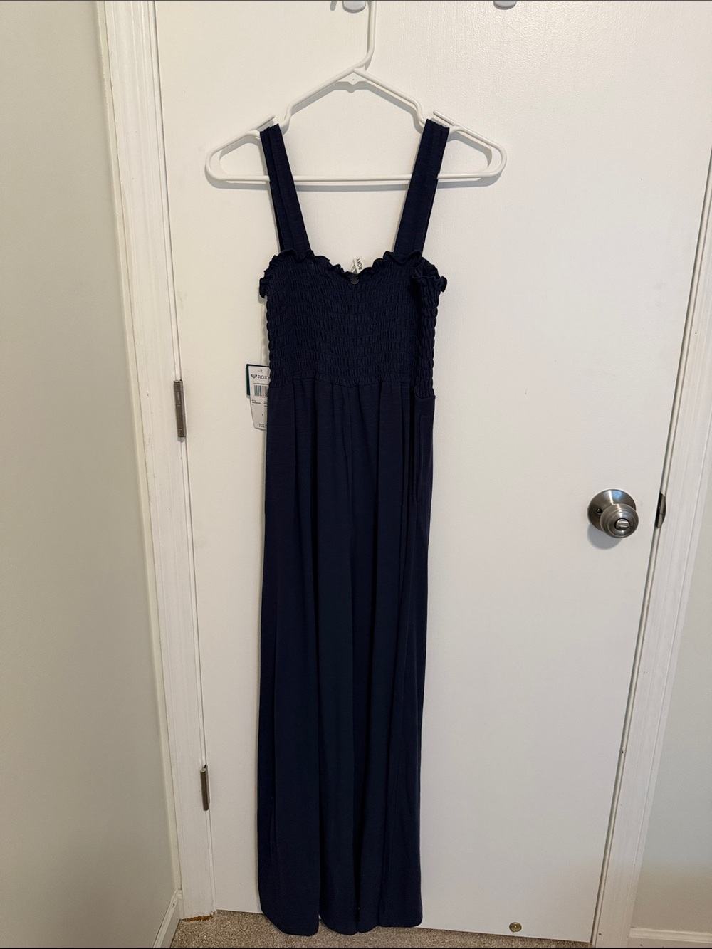 Roxy Navy Smocked Wide-Leg Jumpsuit with Straps - Picture 3 of 3